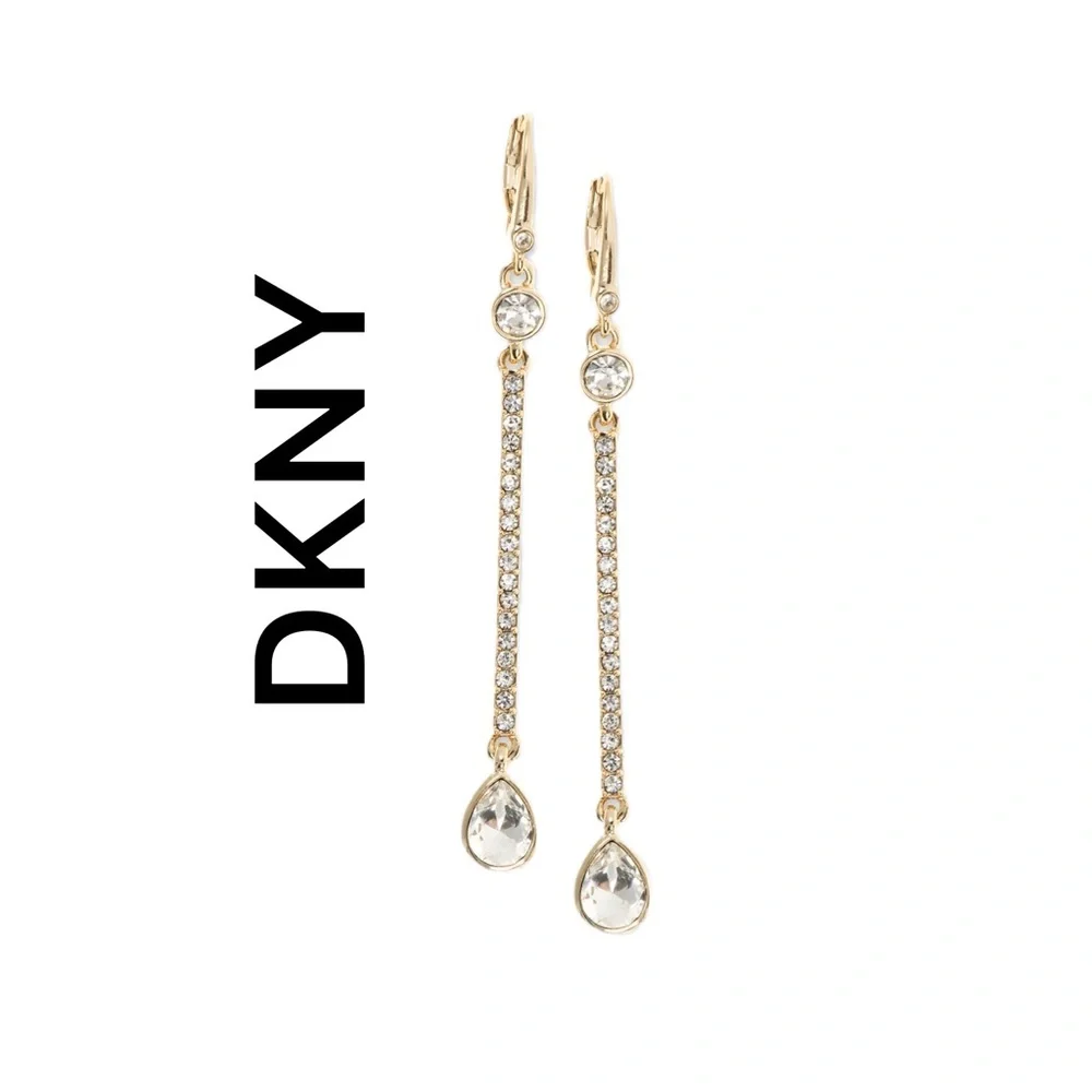 DKNY Gold Tone Crystal Linear Drop Earrings